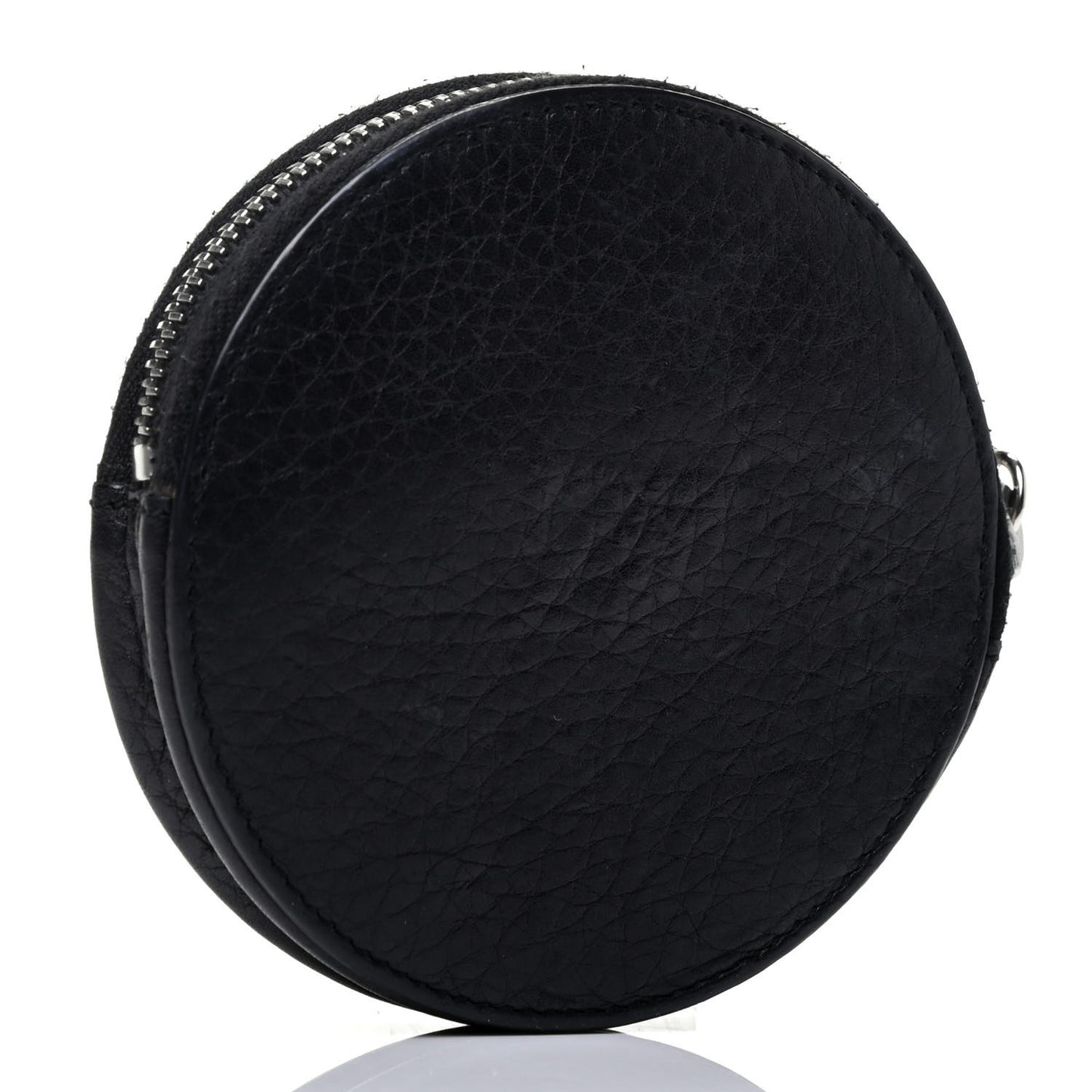Pebbled Calfskin Round Coin Purse Black