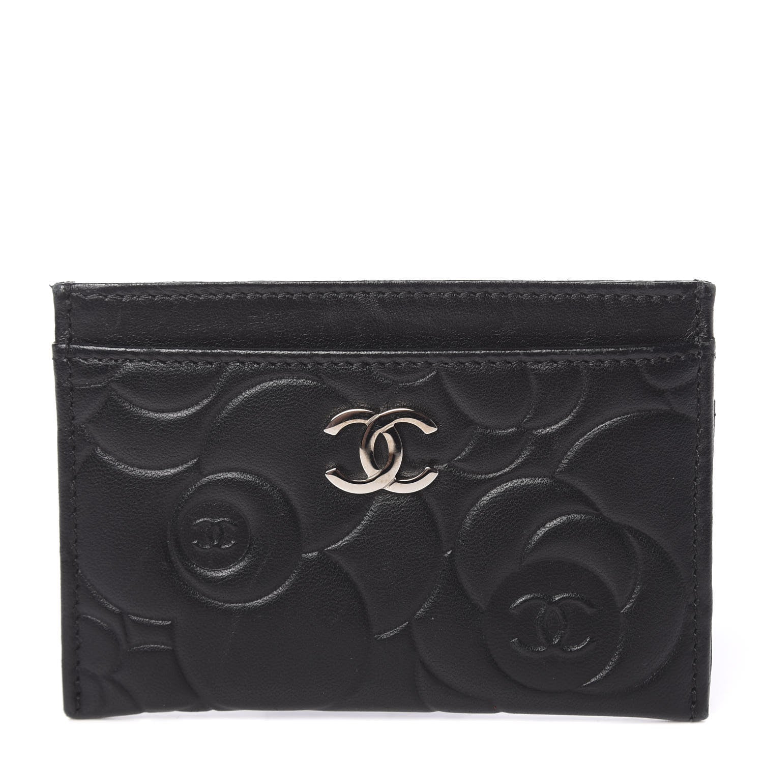 Chanel Lambskin Camellia Embossed Card Holder Black 1 of 8