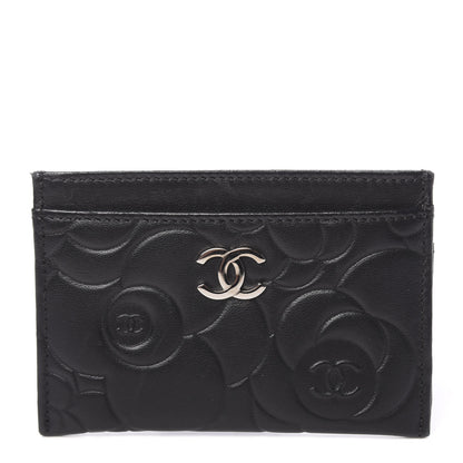 Chanel Lambskin Camellia Embossed Card Holder Black 1 of 8
