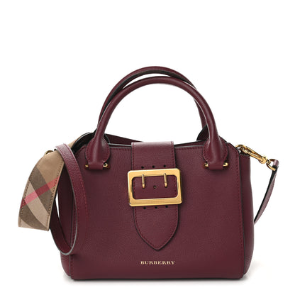 Burberry Soft Grain Calfskin Small Buckle Tote Dark Plum 2 of 33