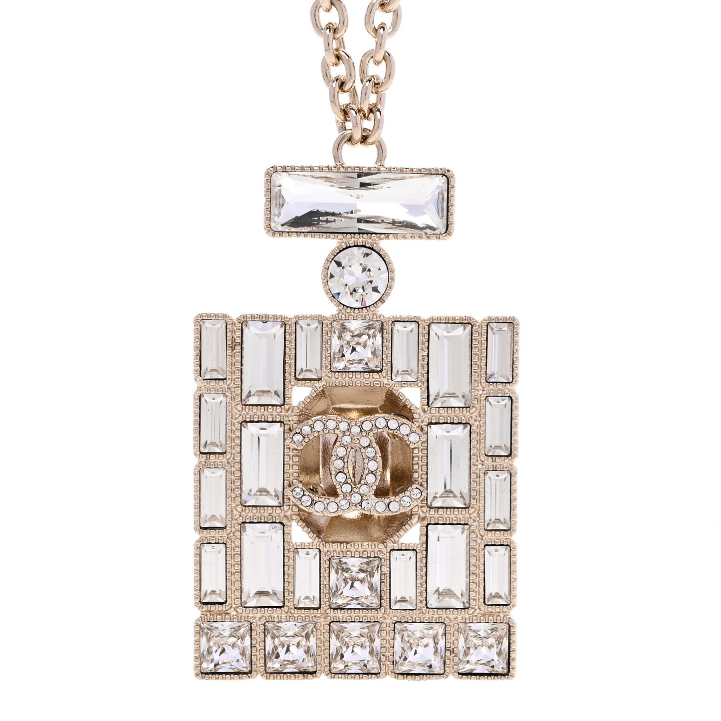 Metal Crystal CC Perfume Necklace Gold