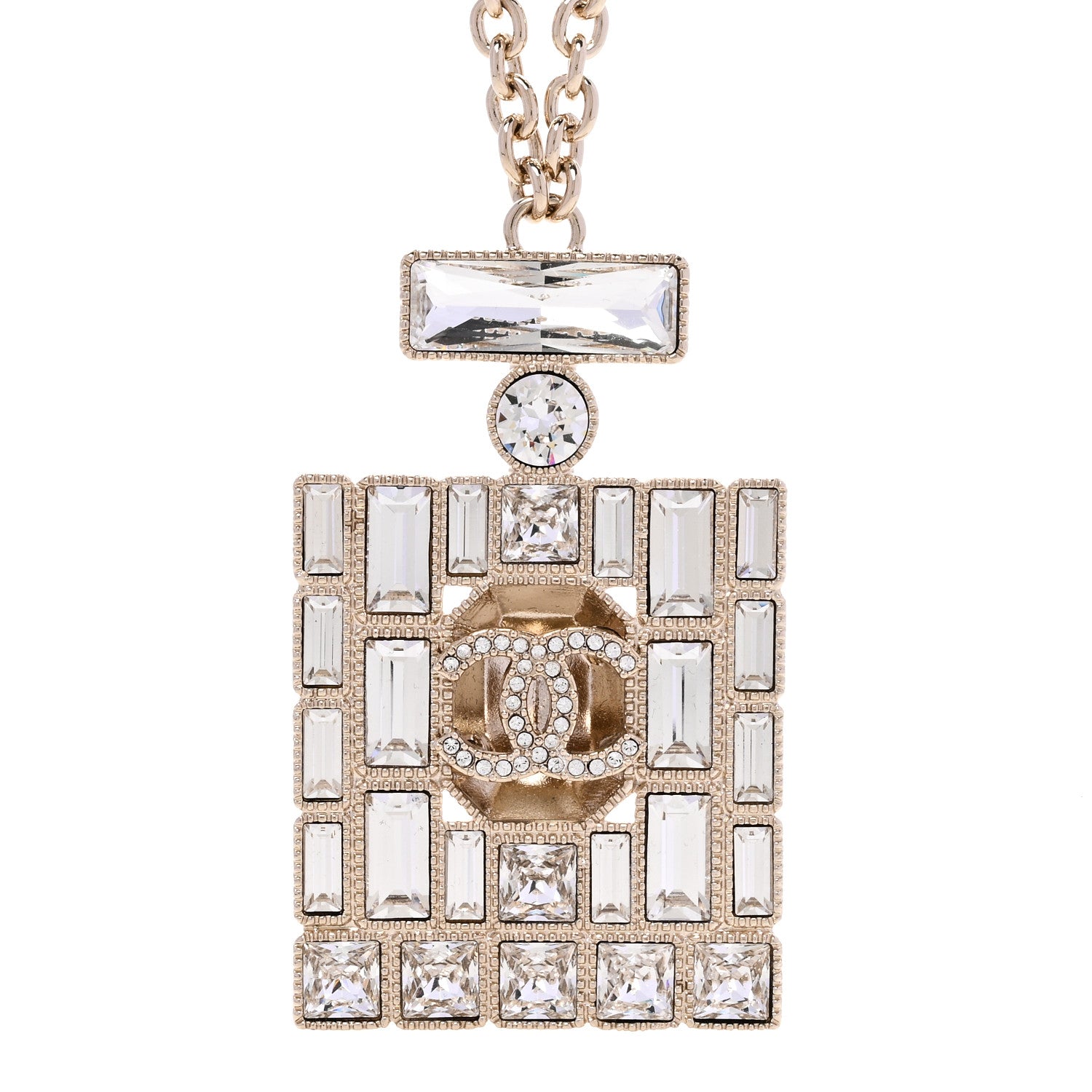 Chanel Metal Crystal CC Perfume Necklace Gold 4 of 6