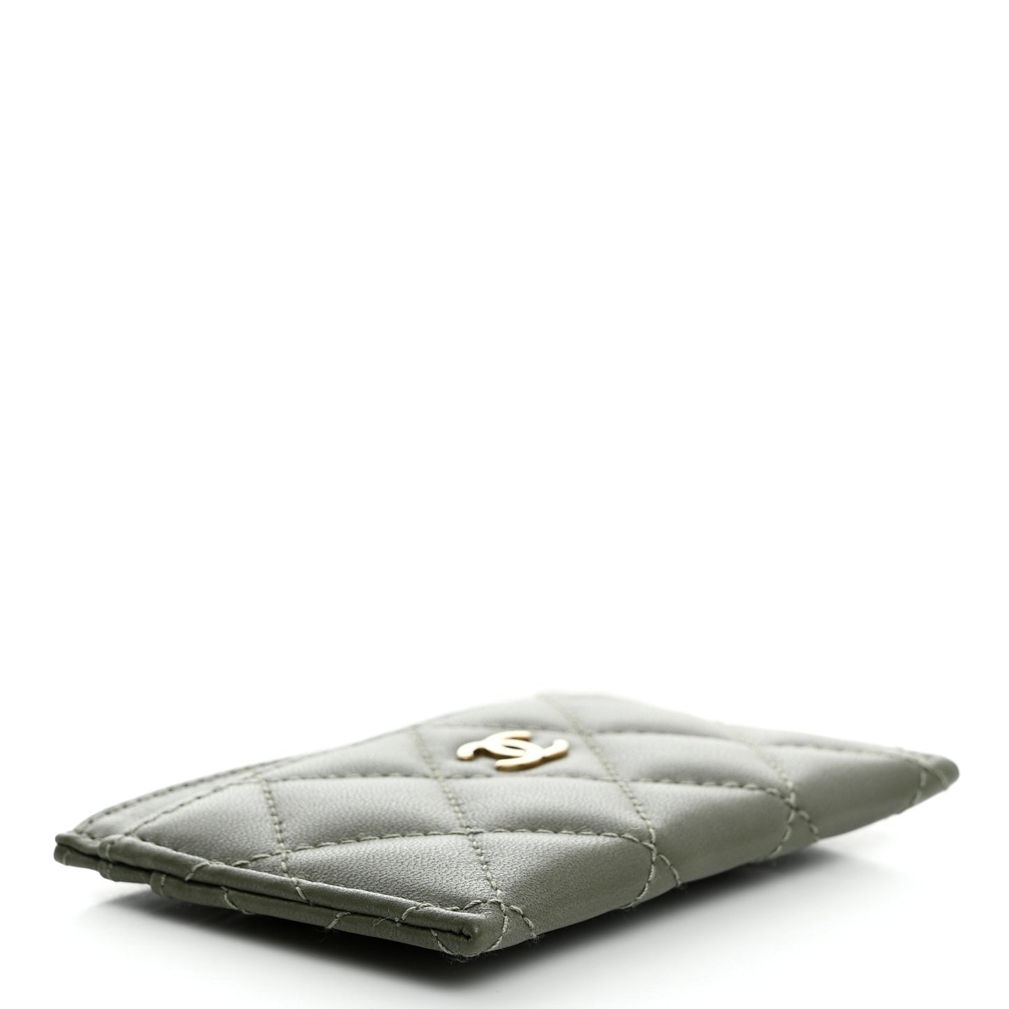 Lambskin Quilted Card Holder Khaki