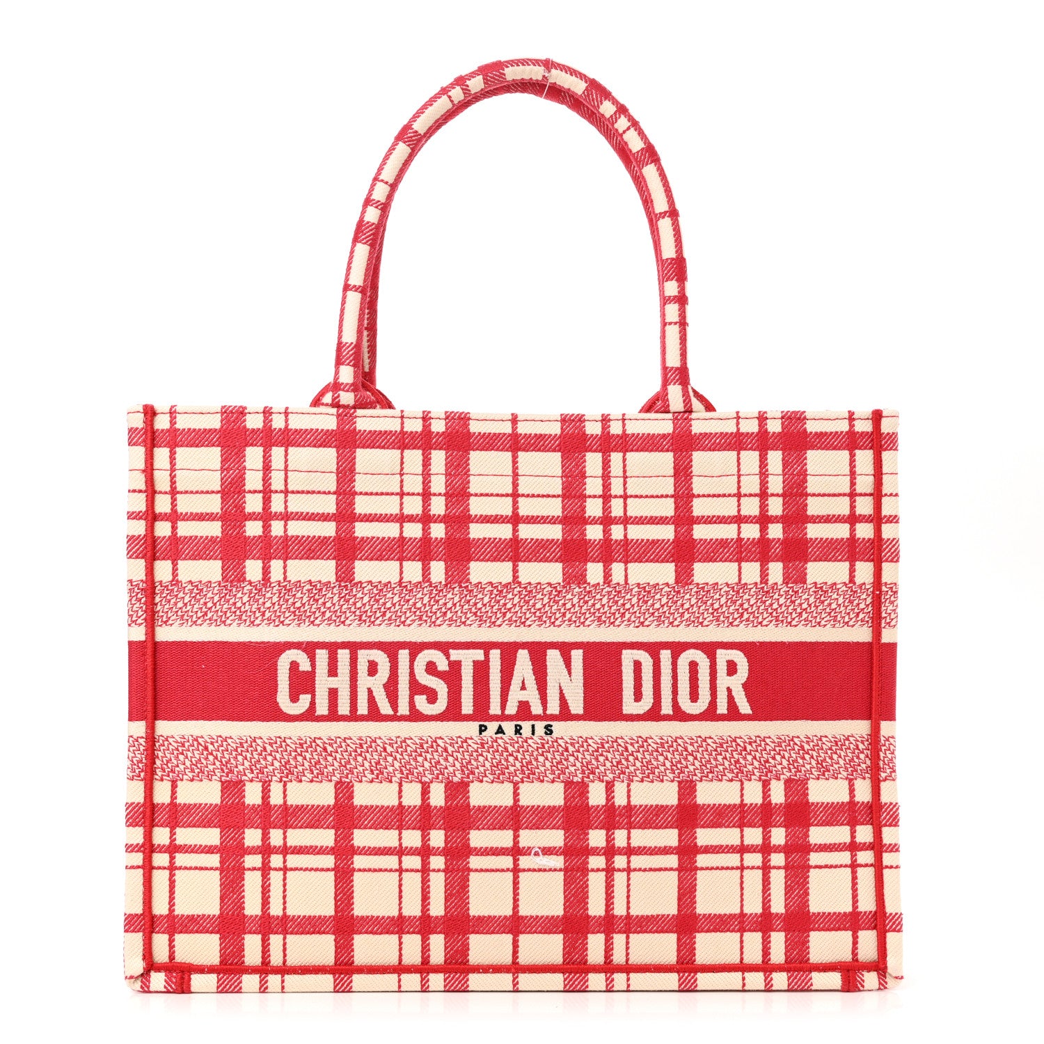 Christian Dior Canvas Embroidered Medium Check'n'Dior Book Tote Red Multicolor 1 of 11