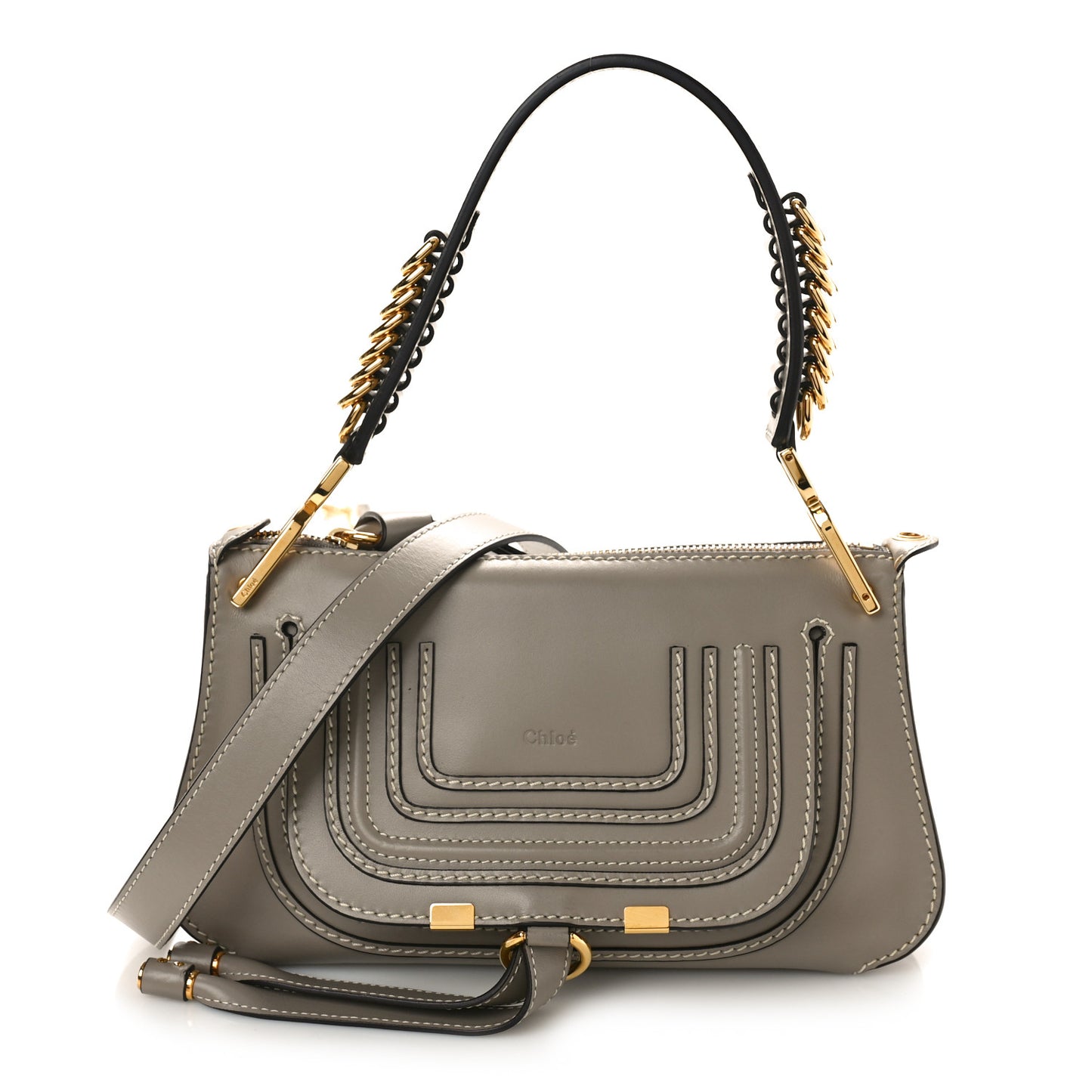 Shiny Calfskin Small Marcie Saddle Shoulder Bag Motty Grey