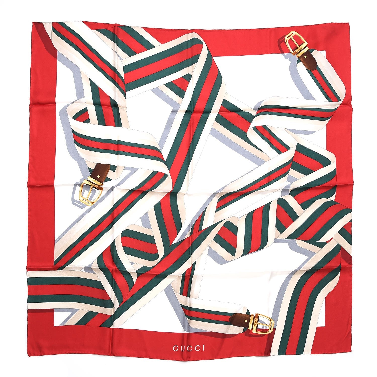 Gucci Silk Web Scarf Red Green 1 of 6