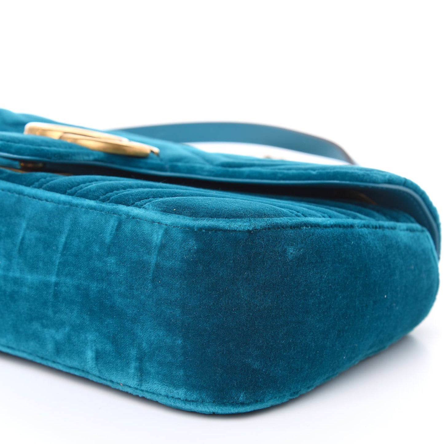 Velvet Matelasse Small GG Marmont Shoulder Bag Pavone Cyan