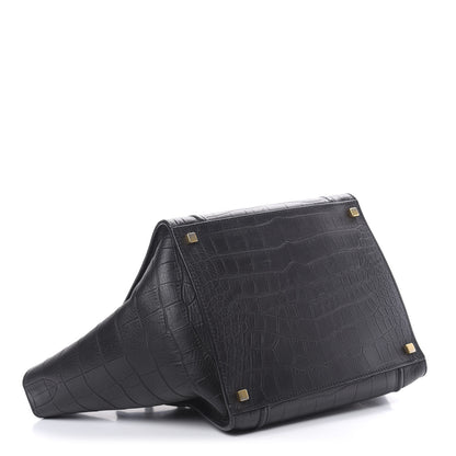 Celine Crocodile Embossed Calfskin Medium Phantom Luggage Black 5 of 16
