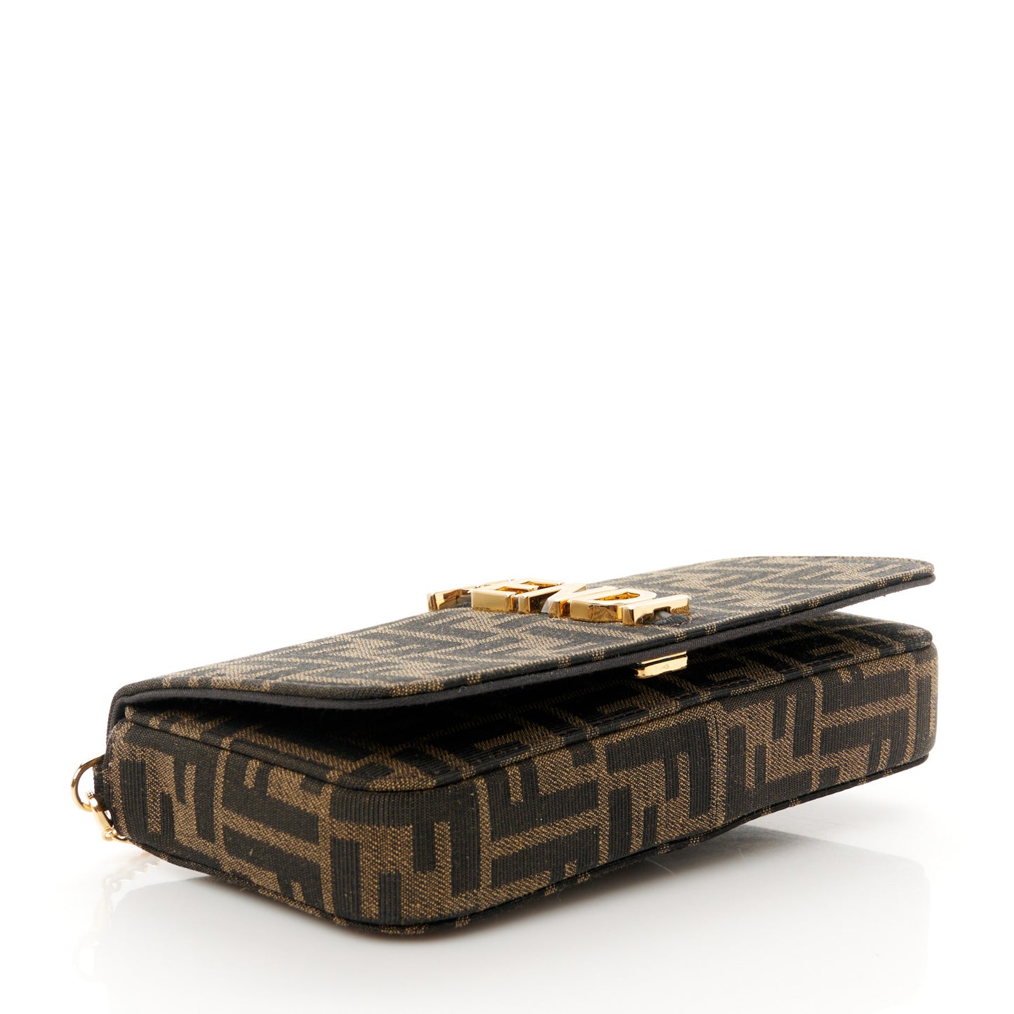 Fabric Jacquard Vitello Grace FF 1974 Fendigraphy Wallet On Chain Tobacco Moro Ebano