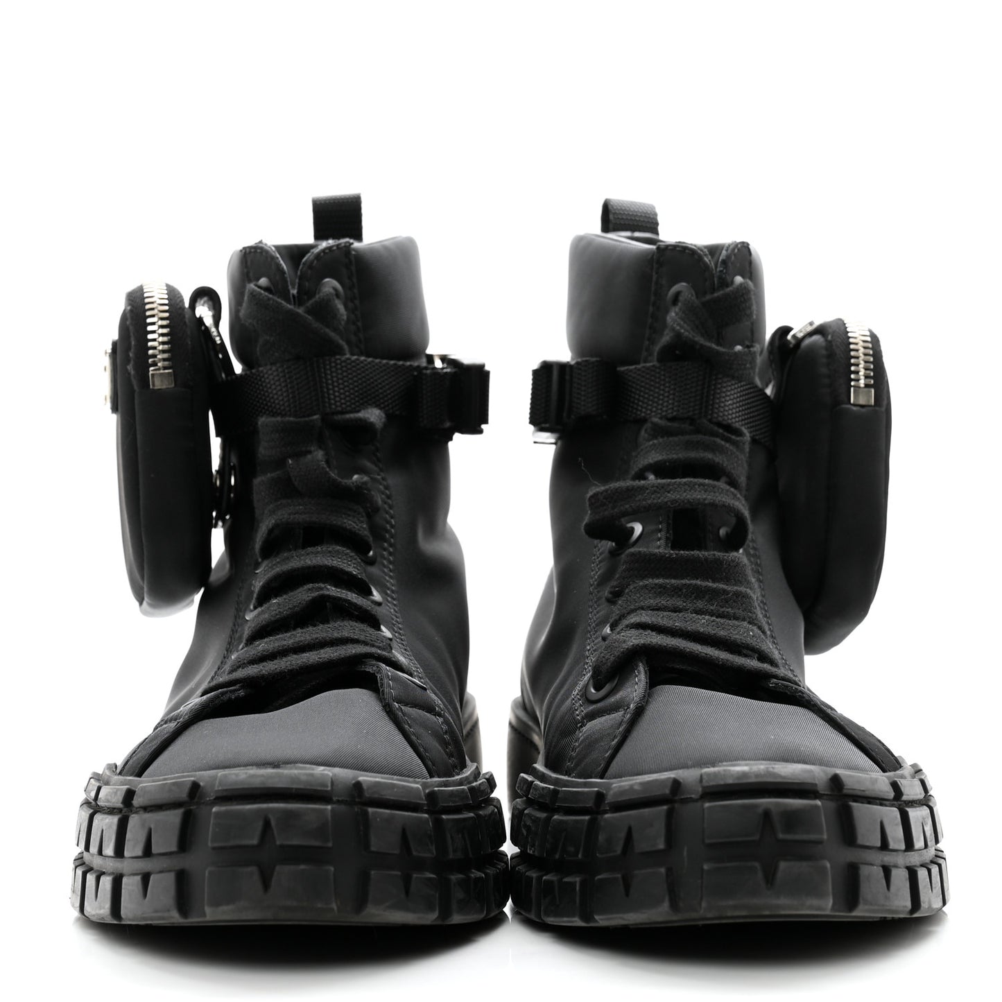 Re-Nylon Gabardine Triangle Womens Wheel Pouch Pocket High Top Sneakers 39 Black