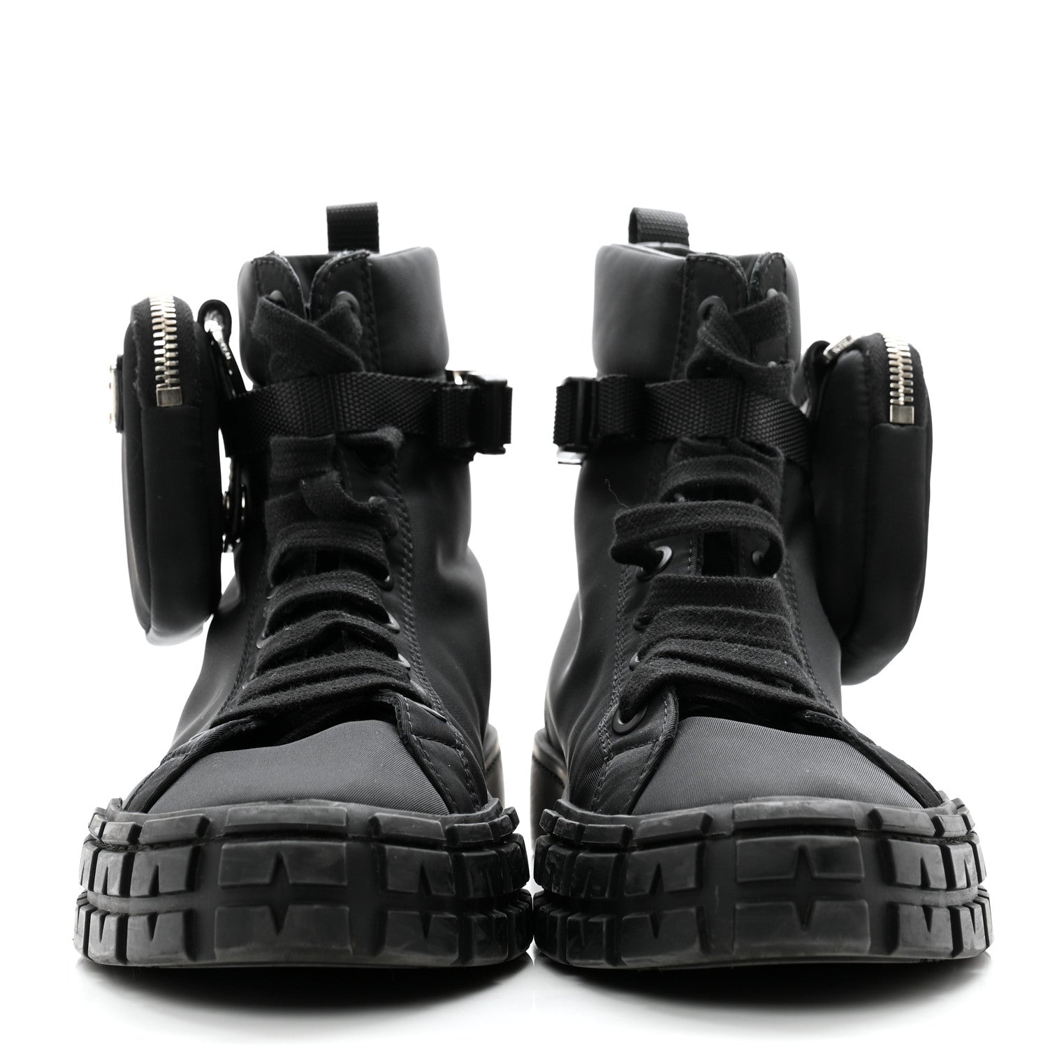 Prada Re-Nylon Gabardine Triangle Womens Wheel Pouch Pocket High Top Sneakers 39 Black 2 of 10