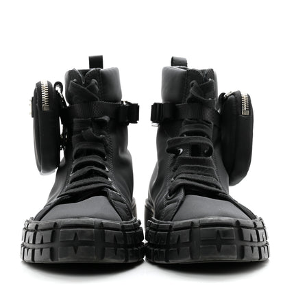 Prada Re-Nylon Gabardine Triangle Womens Wheel Pouch Pocket High Top Sneakers 39 Black 2 of 10