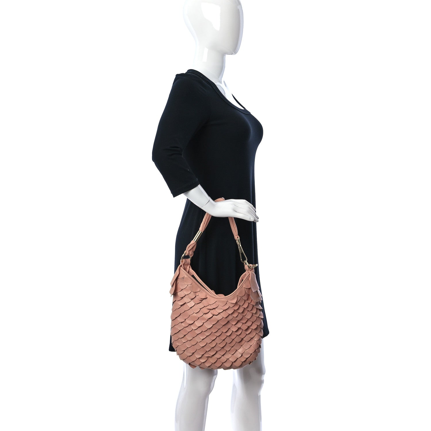 Saint Laurent Calfskin Scalloped Hobo Old Rose 2 of 12