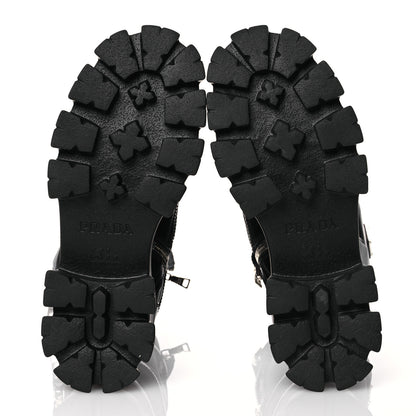 Prada Spazzolato Rois Re-Nylon Metal Triangle Logo Monolith Pouch Pocket 55mm Tall Combat Boots 39 Black 6 of 14