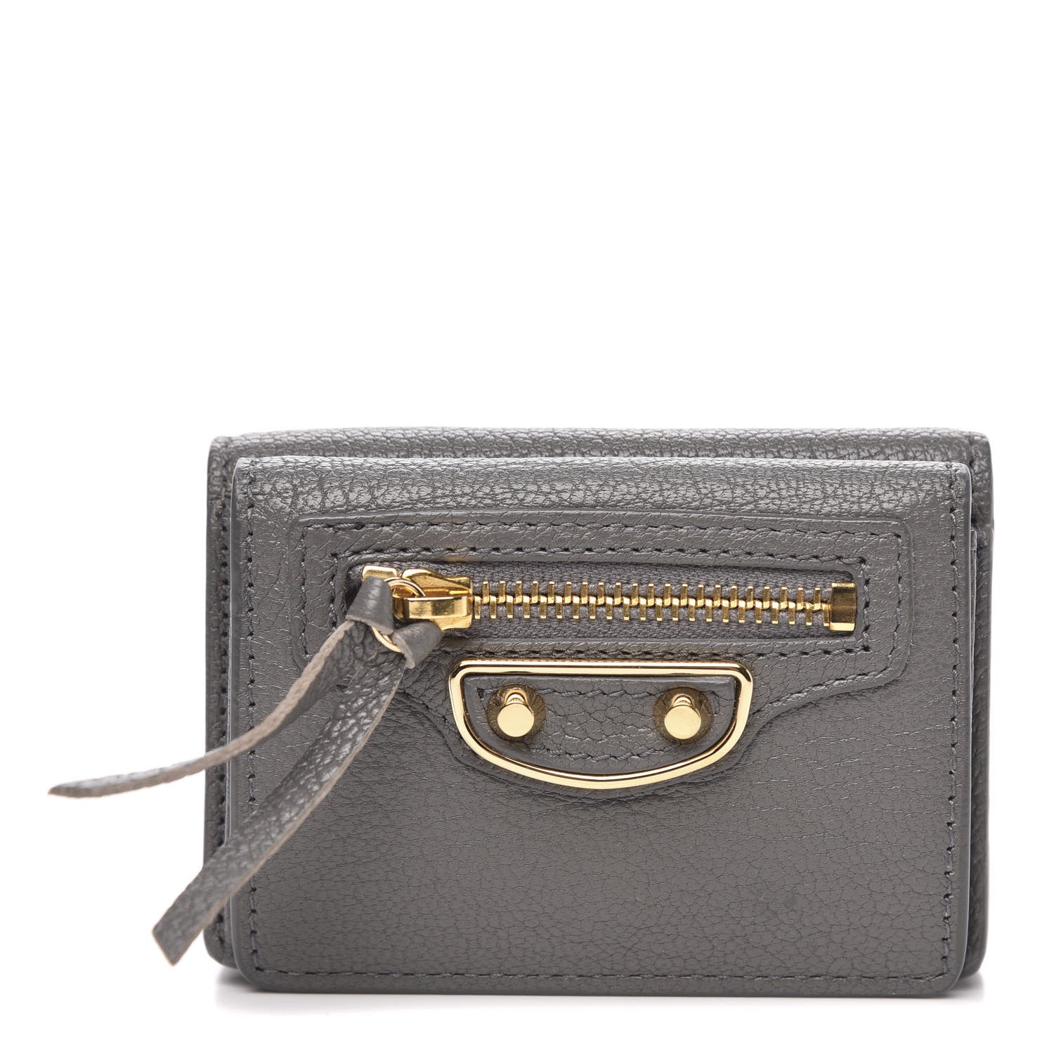 Balenciaga Chevre Gold Hardware Metallic Edge Card Case Gris Acier 1 of 8