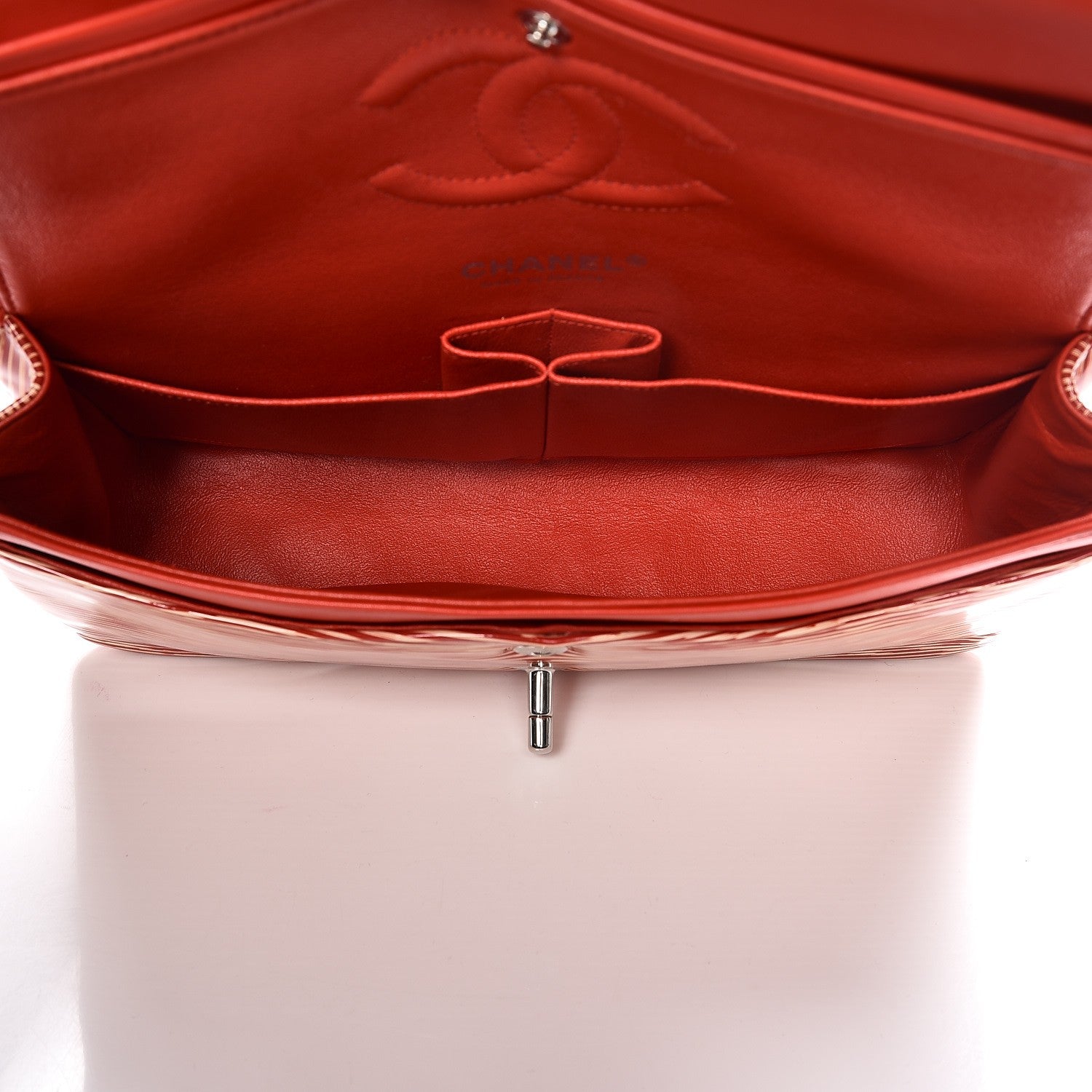 Chanel Patent Calfskin Striped Medium Double Flap Red 5 of 7