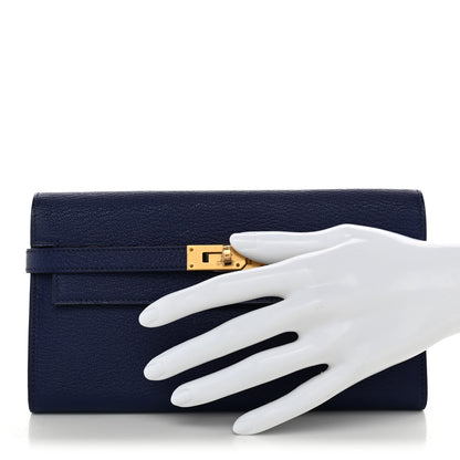 Hermes Chevre Mysore Kelly Longue Wallet Bleu Ecre 2 of 8