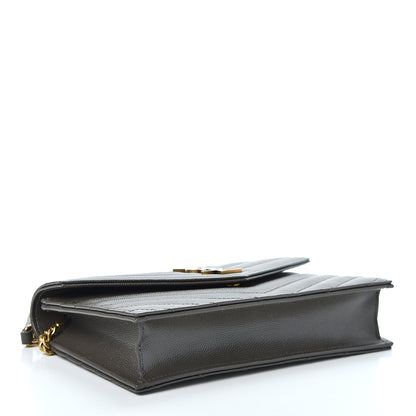 Saint Laurent Grain De Poudre Matelasse Chevron Monogram Envelope Chain Wallet Pebble 3 of 10