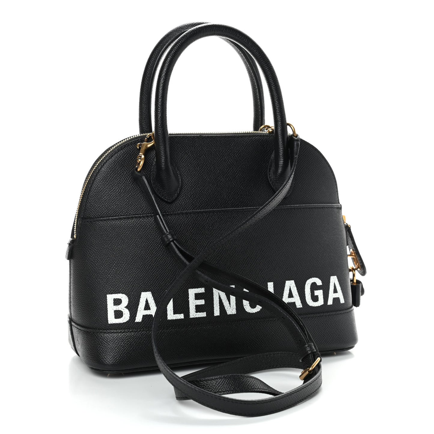Signature Grained Calfskin Logo S Ville Top Handle Bag Black