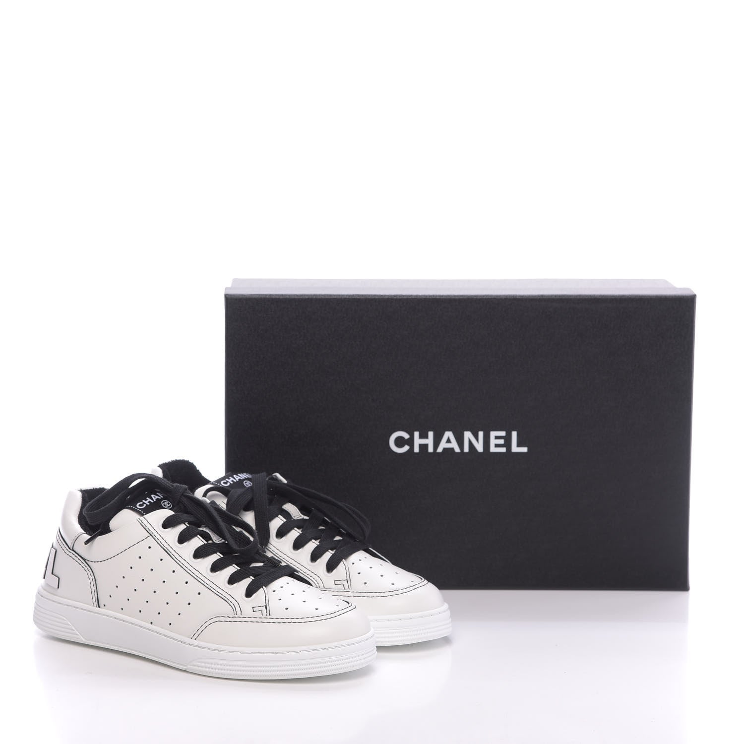 Chanel Calfskin Womens Logo Sneakers 37 White Black 10 of 10