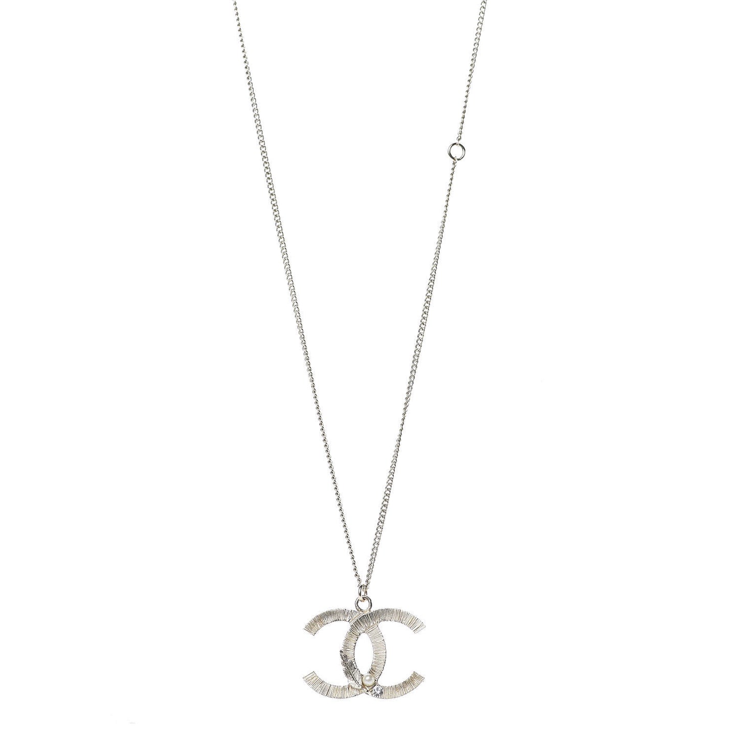 Crystal Pearl Leaf CC Necklace Gold