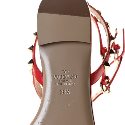 Valentino Garavani Calfskin Nappa Rockstud Ankle Wrap Flat Thong Sandals 38.5 Rouge Pur 7 of 12