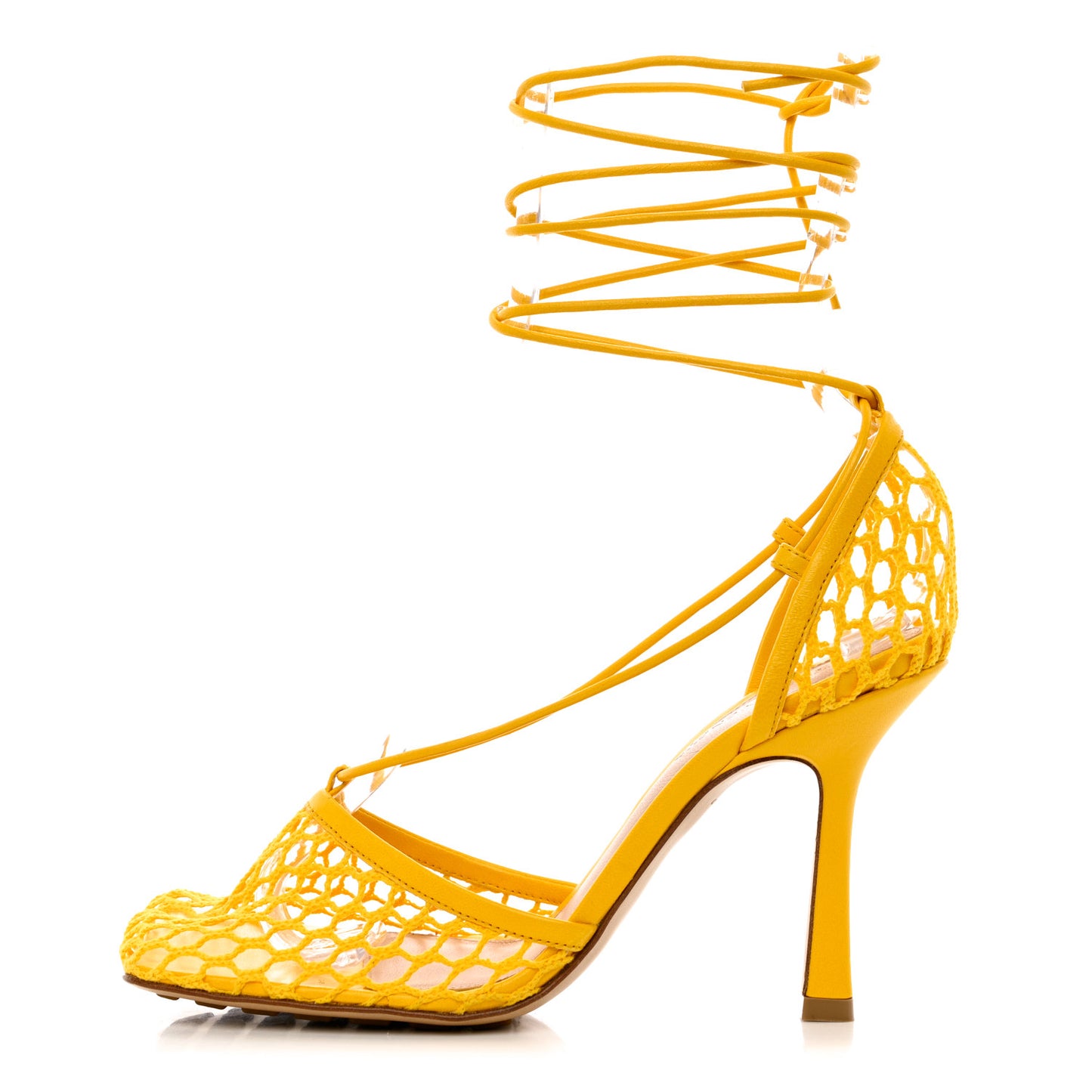 Mesh Nappa Stretch Ankle Tie Sandals 36 Egg Yolk