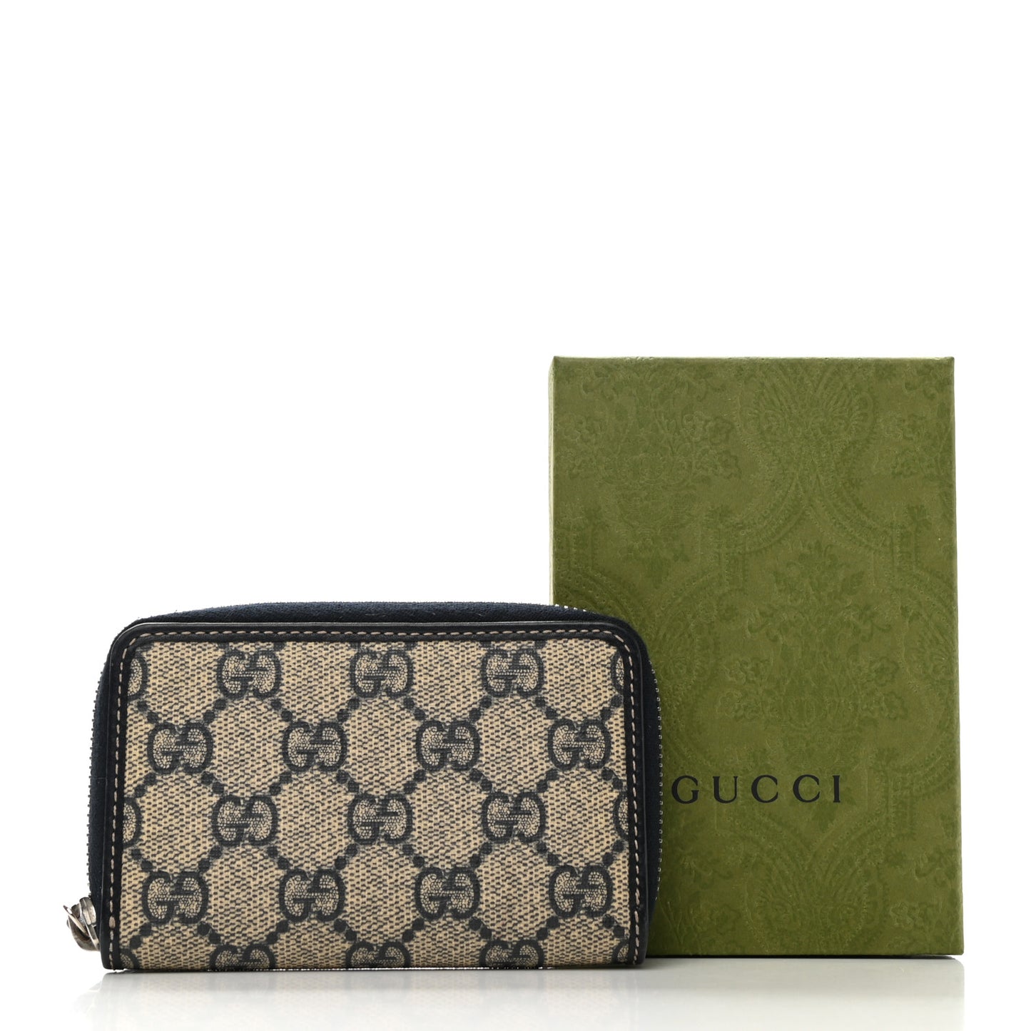 GG Supreme Monogram Calfskin Compact Wallet Beige Blue