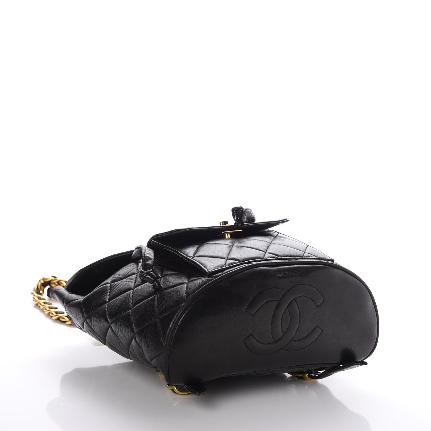 Lambskin Quilted Drawstring Backpack Black