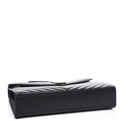 Saint Laurent Grain De Poudre Matelasse Chevron Large Monogram Satchel Black 3 of 9
