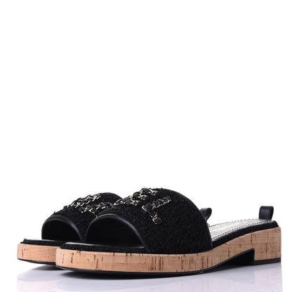 Chanel Tweed Cork CC Chain Mule Sandal 39 Black 3 of 11