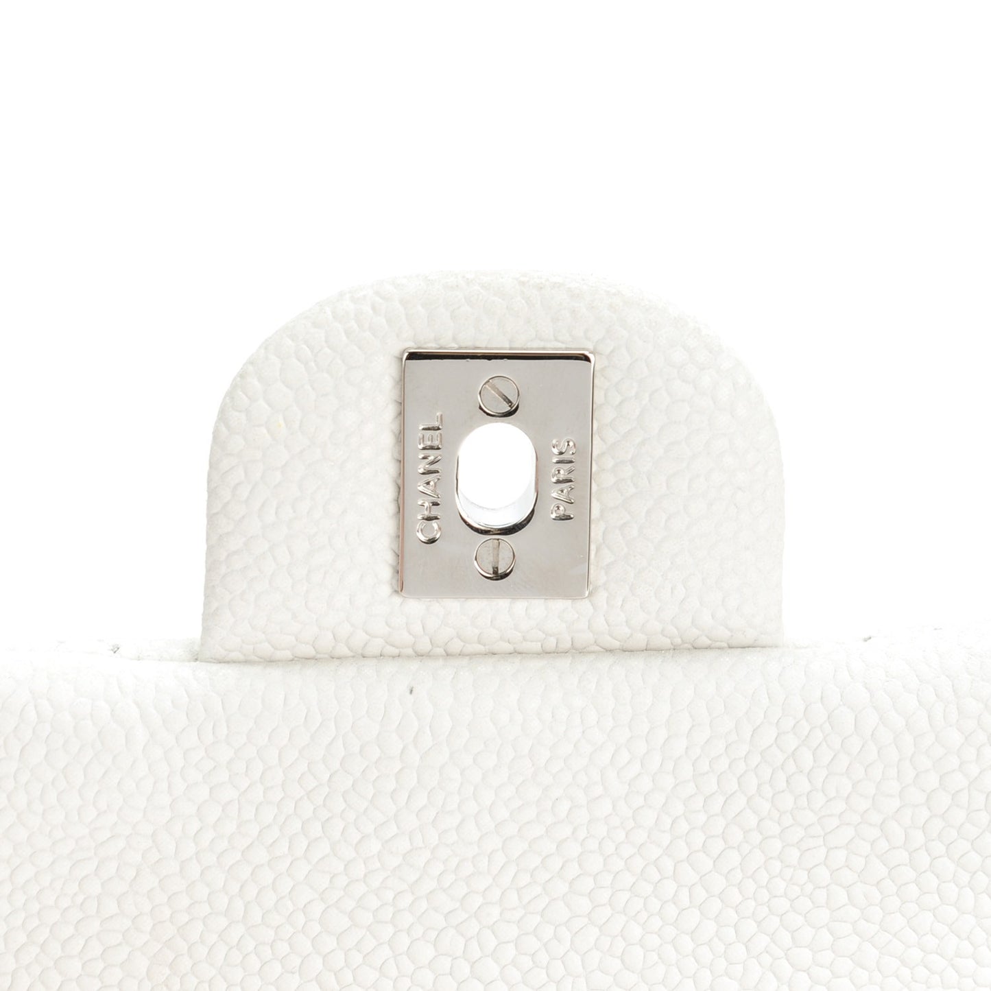 Iridescent Caviar Quilted Clutch With Chain Flap White
