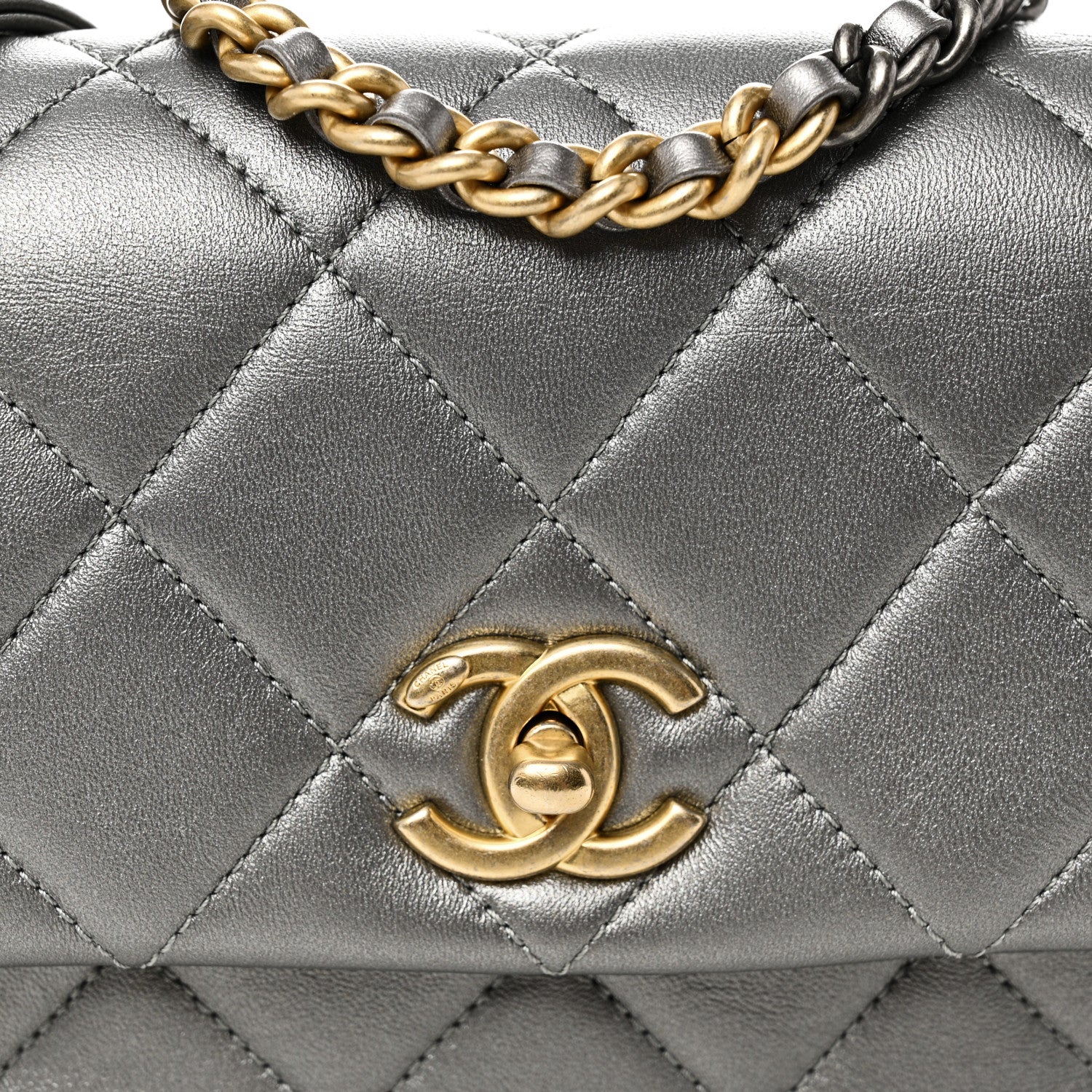 Chanel Metallic Lambskin Quilted Mini Side Note Flap Grey 8 of 10