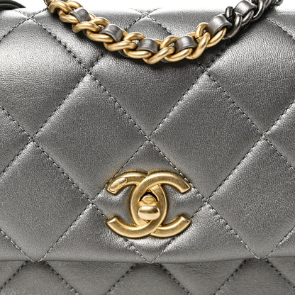 Chanel Metallic Lambskin Quilted Mini Side Note Flap Grey 8 of 10