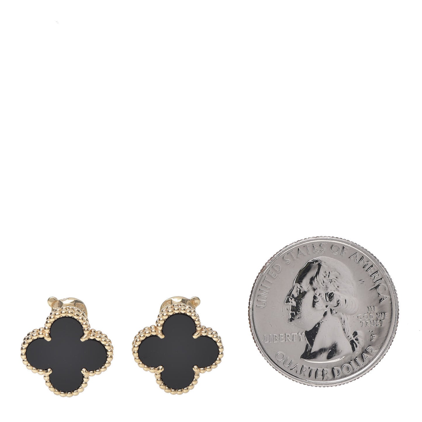 18K Yellow Gold Black Onyx Vintage Alhambra Earrings