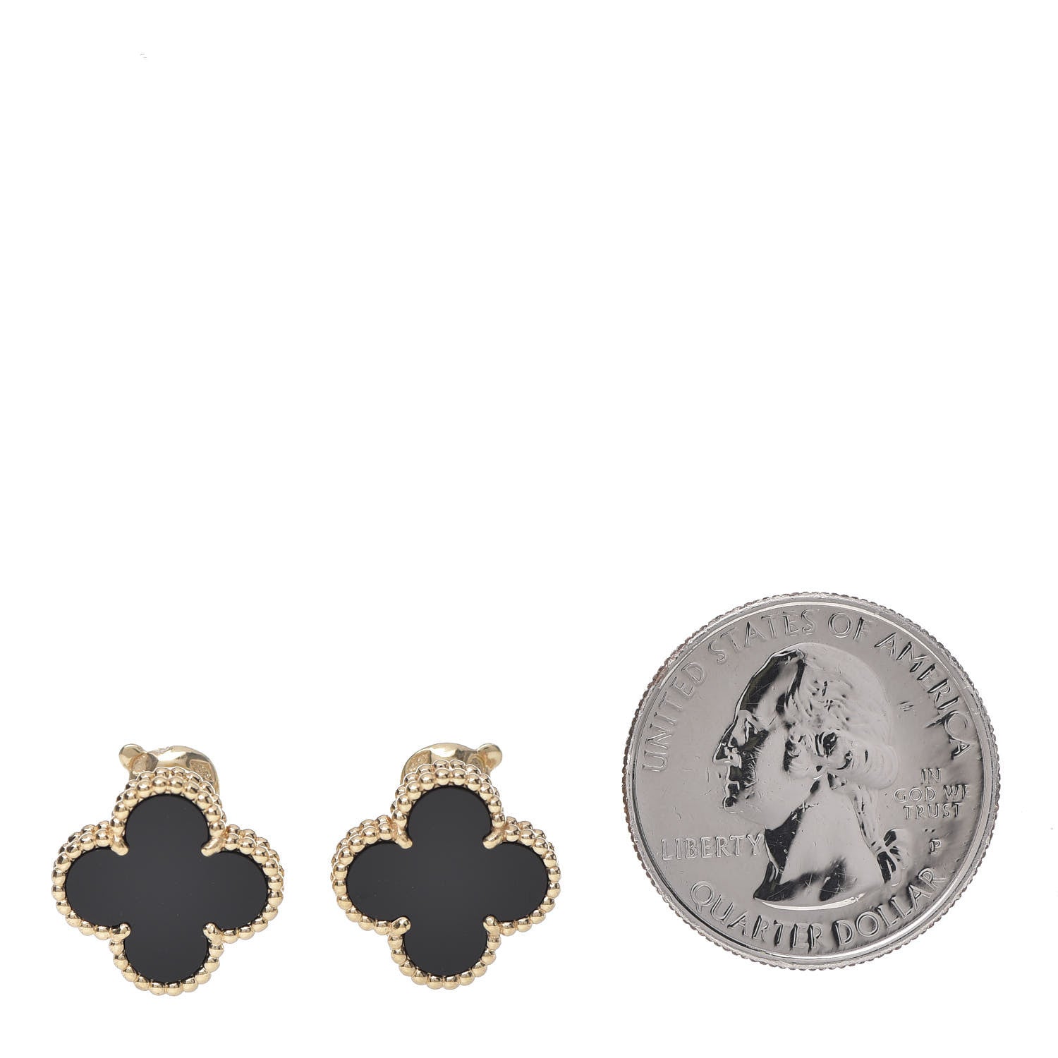 Van Cleef & Arpels 18K Yellow Gold Black Onyx Vintage Alhambra Earrings 4 of 5