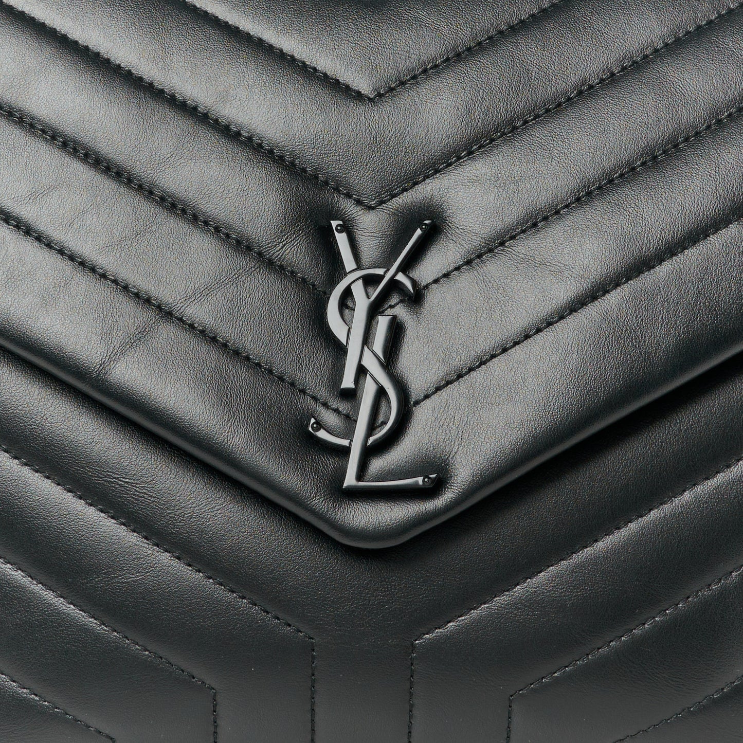 Calfskin Y Quilted Monogram Monochrome Large Loulou Chain Satchel Black