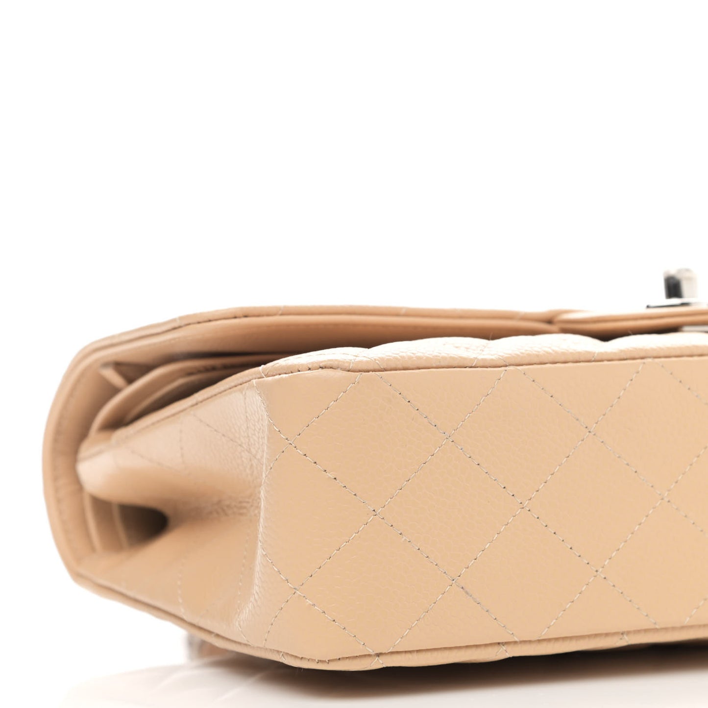 Caviar Quilted Medium Double Flap Beige