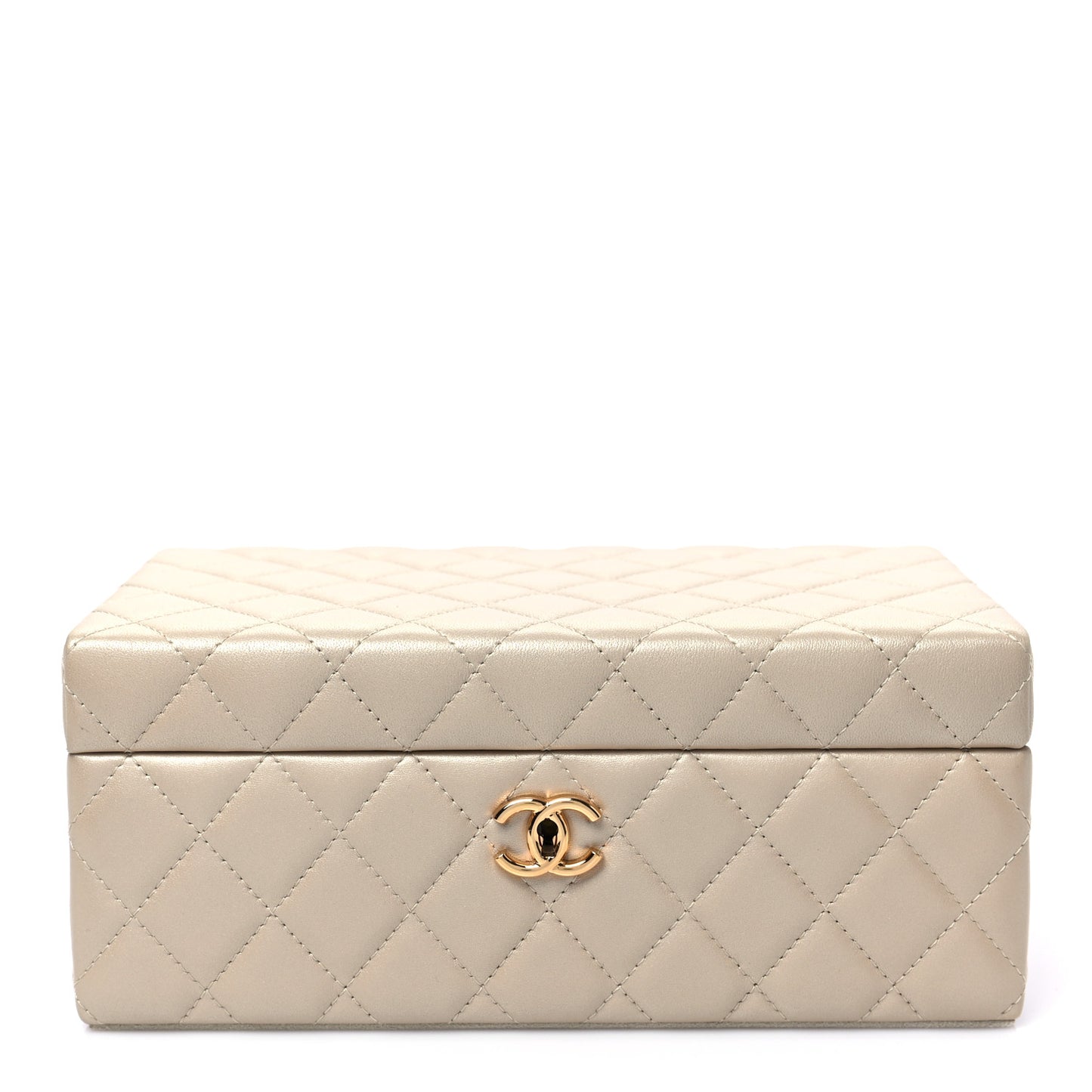 Iridescent Lambskin Quilted Jewelry Case Beige