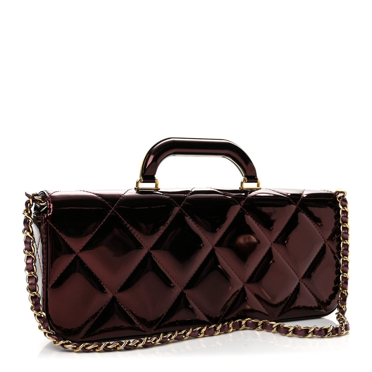 Chanel Metallic Mirror Calfskin Large Top Handle Clutch With Chain  Burgundy 3 of 12