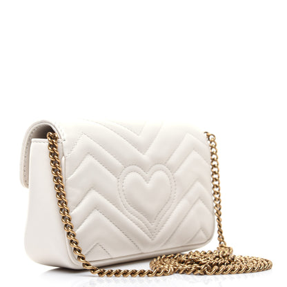 Gucci Calfskin Matelasse Super Mini GG Marmont Shoulder Bag White 3 of 14