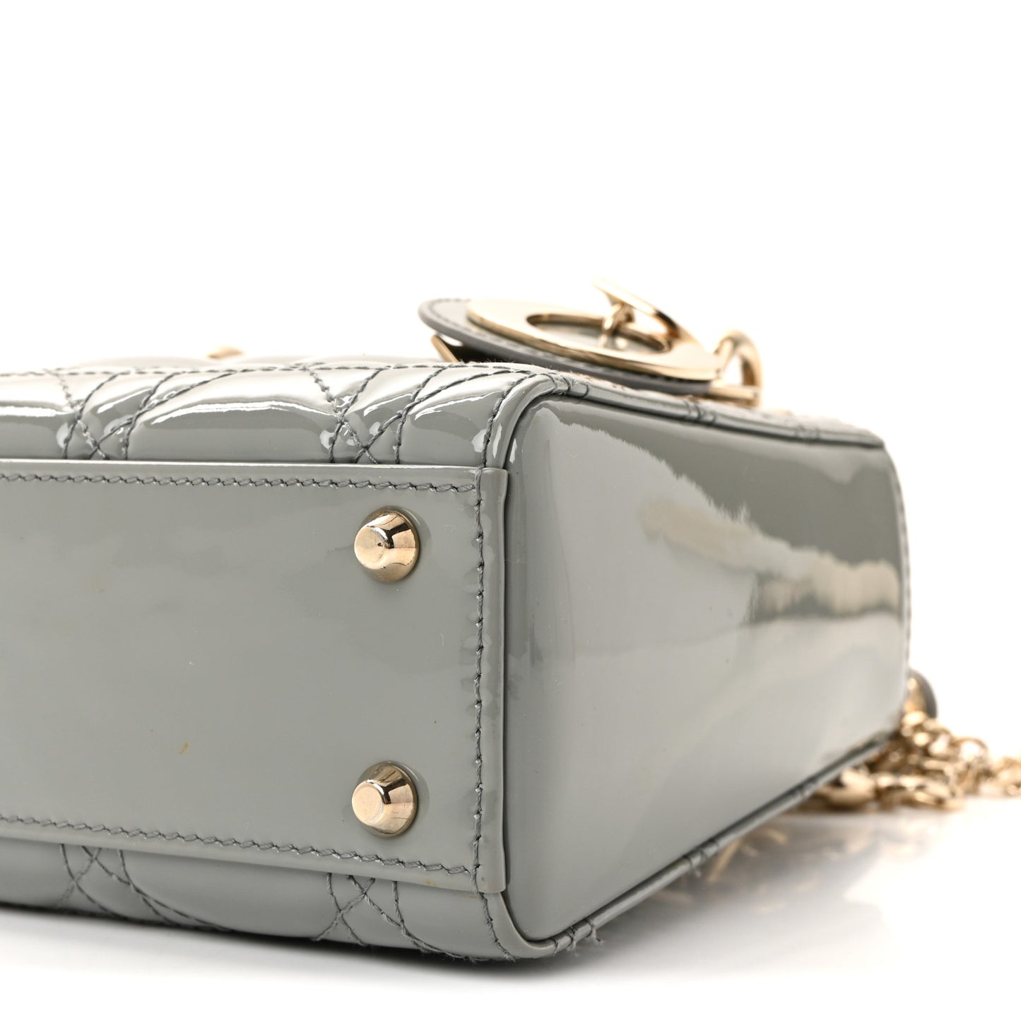 Patent Cannage Mini Lady Dior Grey Stone