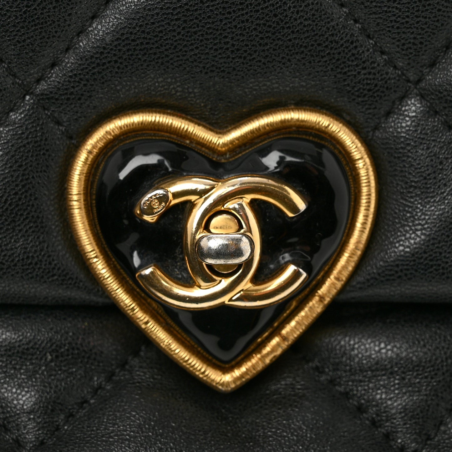 Lambskin Plexiglass Quilted Coco Love Flap Black