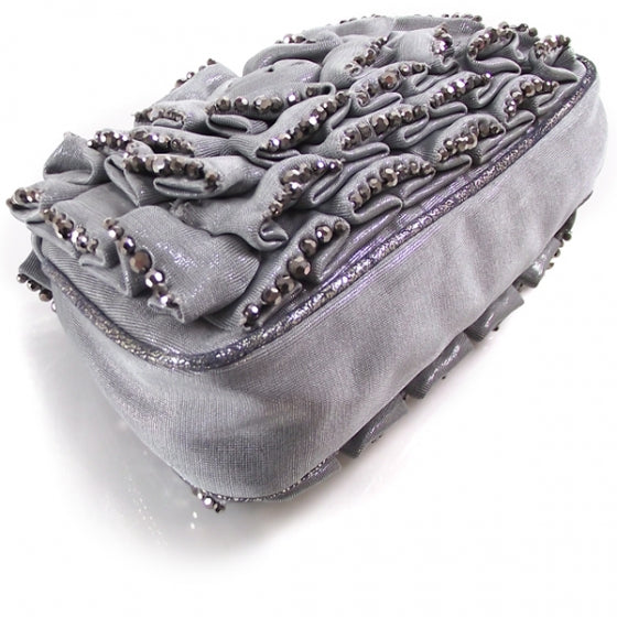 Ruched Beaded Borderline Clutch Silver