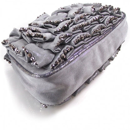Fendi Ruched Beaded Borderline Clutch Silver 5 of 10