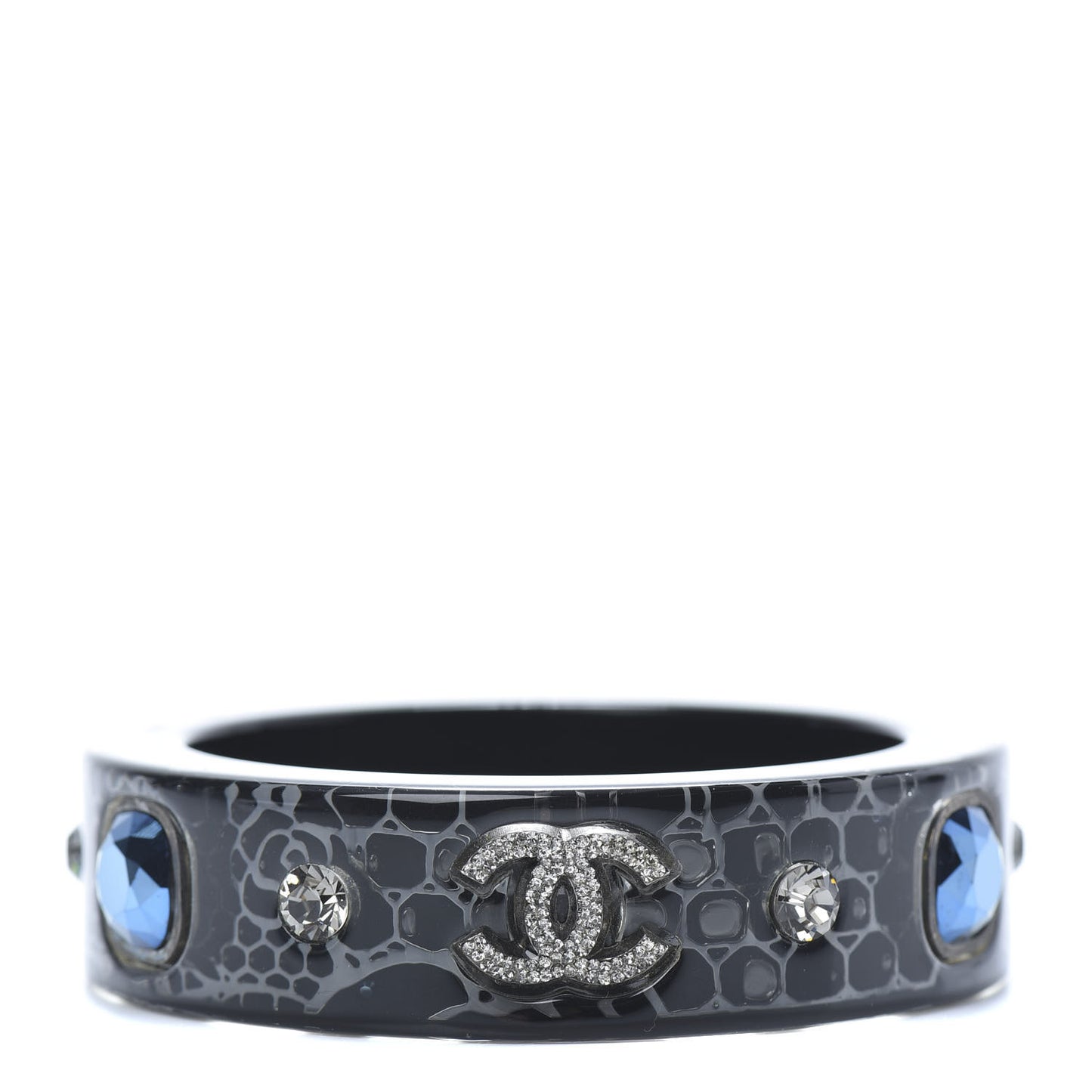 Resin Crystal CC Bangle Bracelet Black Blue