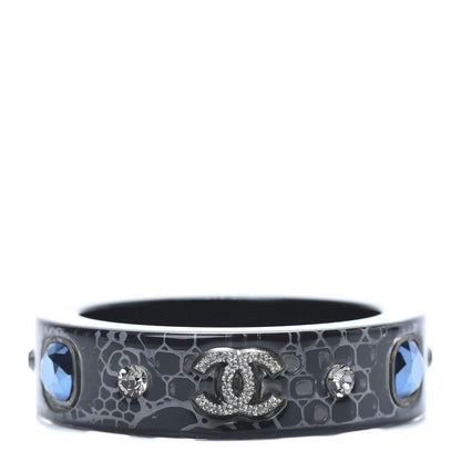 Chanel Resin Crystal CC Bangle Bracelet Black Blue 1 of 4