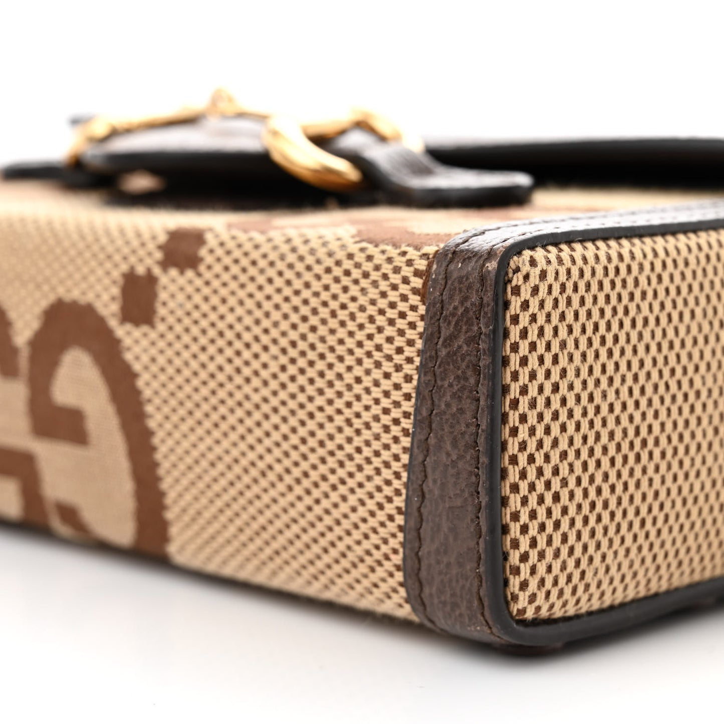 Monogram Jumbo GG Textured Dollar Calfskin Mini Horsebit 1955 Shoulder Bag Camel Ebony New Acero