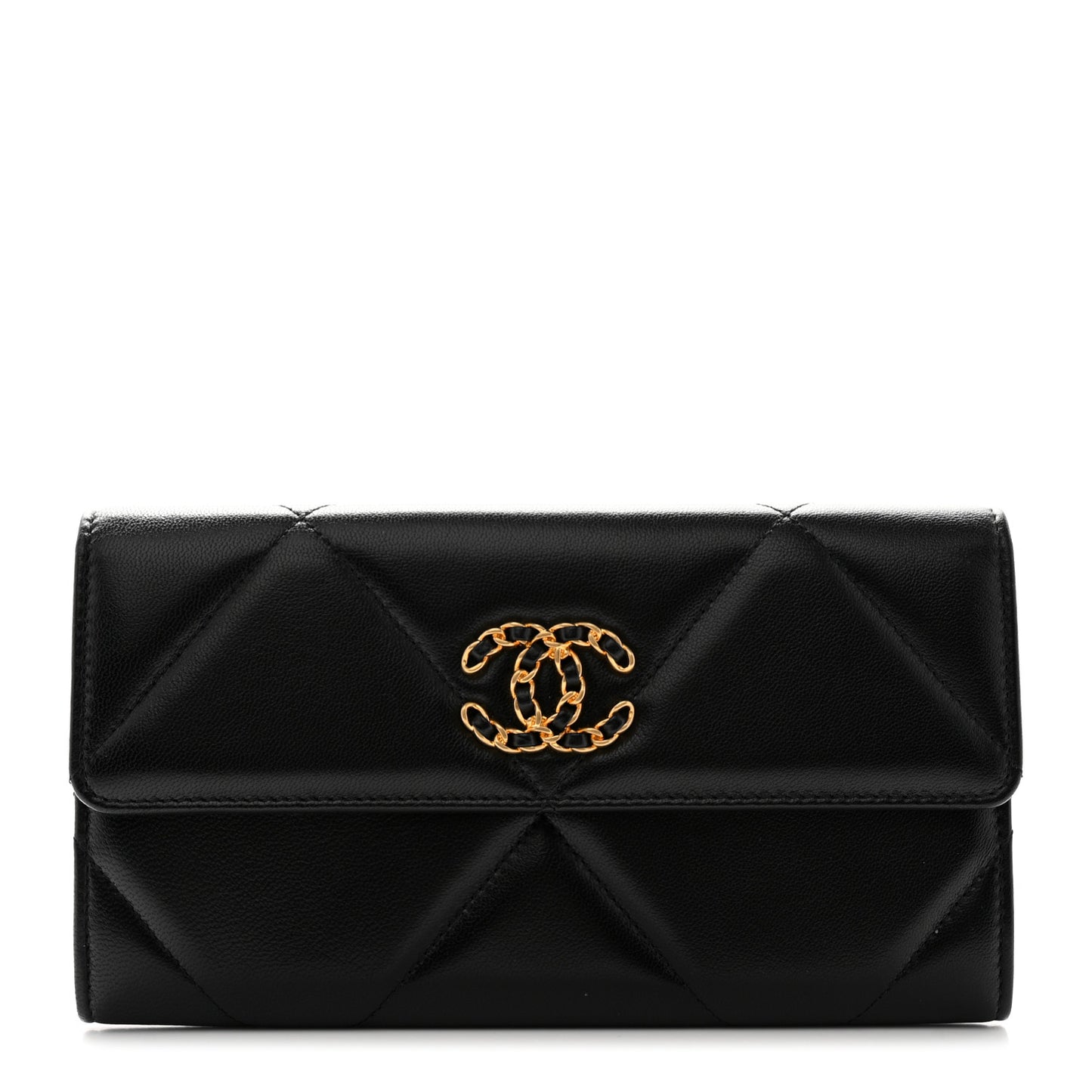 Lambskin Quilted Chanel 19 Flap Wallet Black