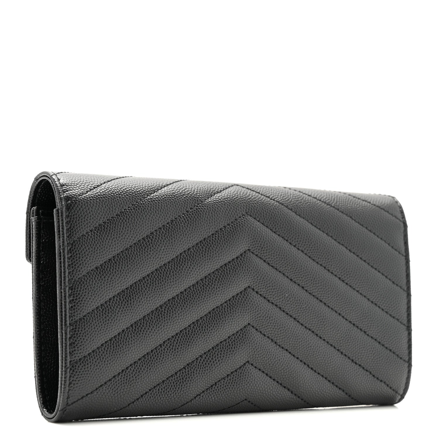Saint Laurent Grain De Poudre Matelasse Chevron Monogram Flap Wallet Black 6 of 18